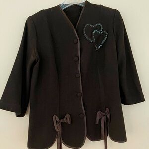 VTG Vintage 1940s 40s Brown Wool Jacket Cardigan Hearts Sequins Bows L XL